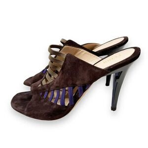 Fendi Sandalo Mix Elastico + Fuoco Art Brown Suede Open Toe Heels Women’s Siz 40
